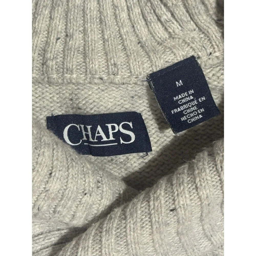 Chaps Mens Shawl Collar Pullover Sweater Elbow Patches Oatmeal Beige Sz MD